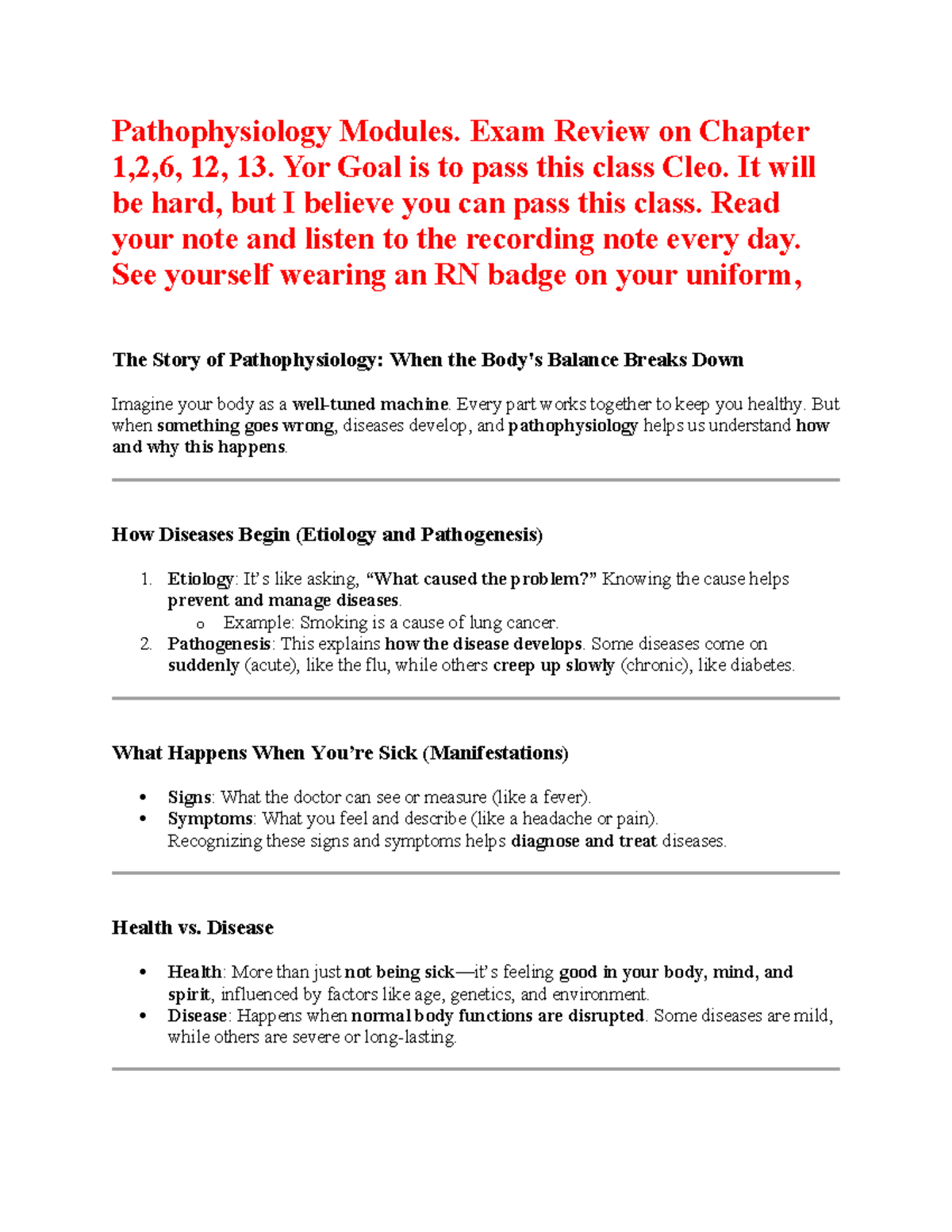 Pathophysiology Module 1 Chapter One and six - Pathophysiology Modules ...