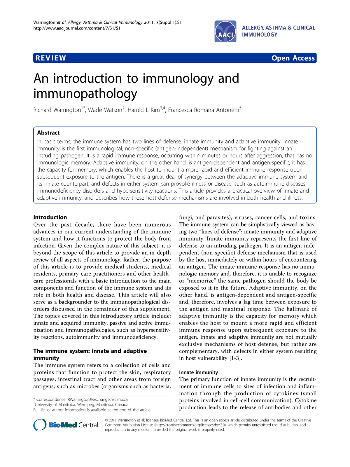 Basic immunology review paper - R E V I E W Open Access An introduction ...