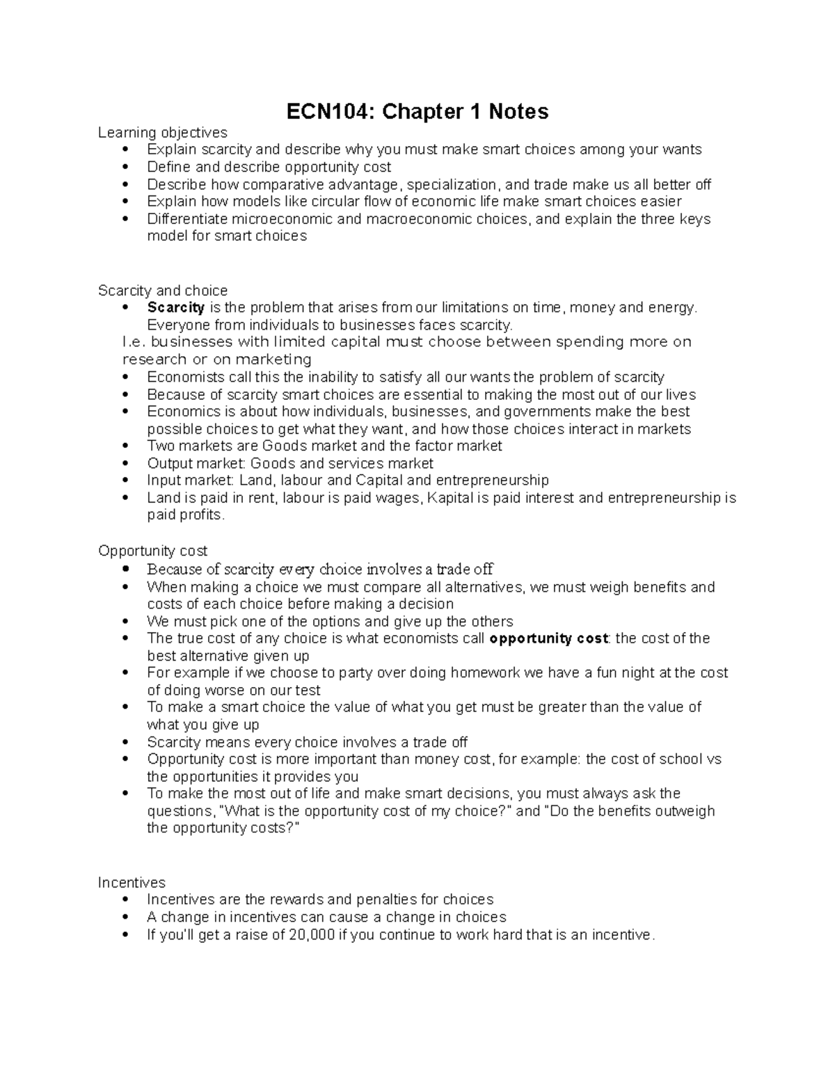 Ecn 104 Ch.1 Notes - ECN104: Chapter 1 Notes Learning Objectives ...