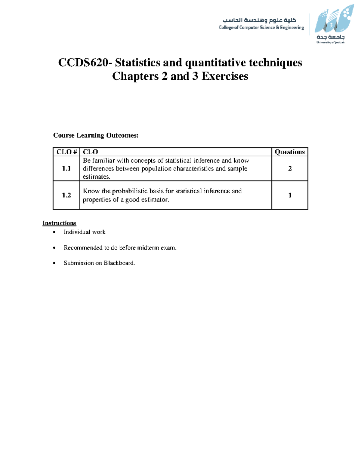 CCDS620 Chapters 2^03 Exercises - CCDS620- Statistics and quantitative ...