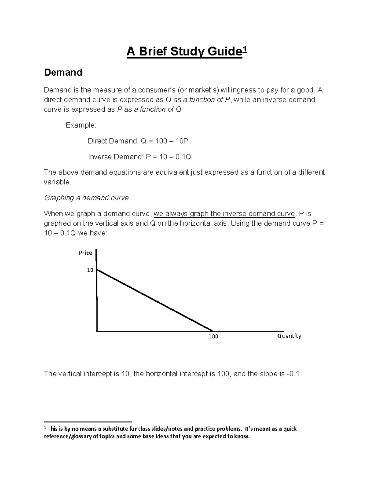 Study Guide Business Microeconomics - A Brief Study Guide 1 Demand ...