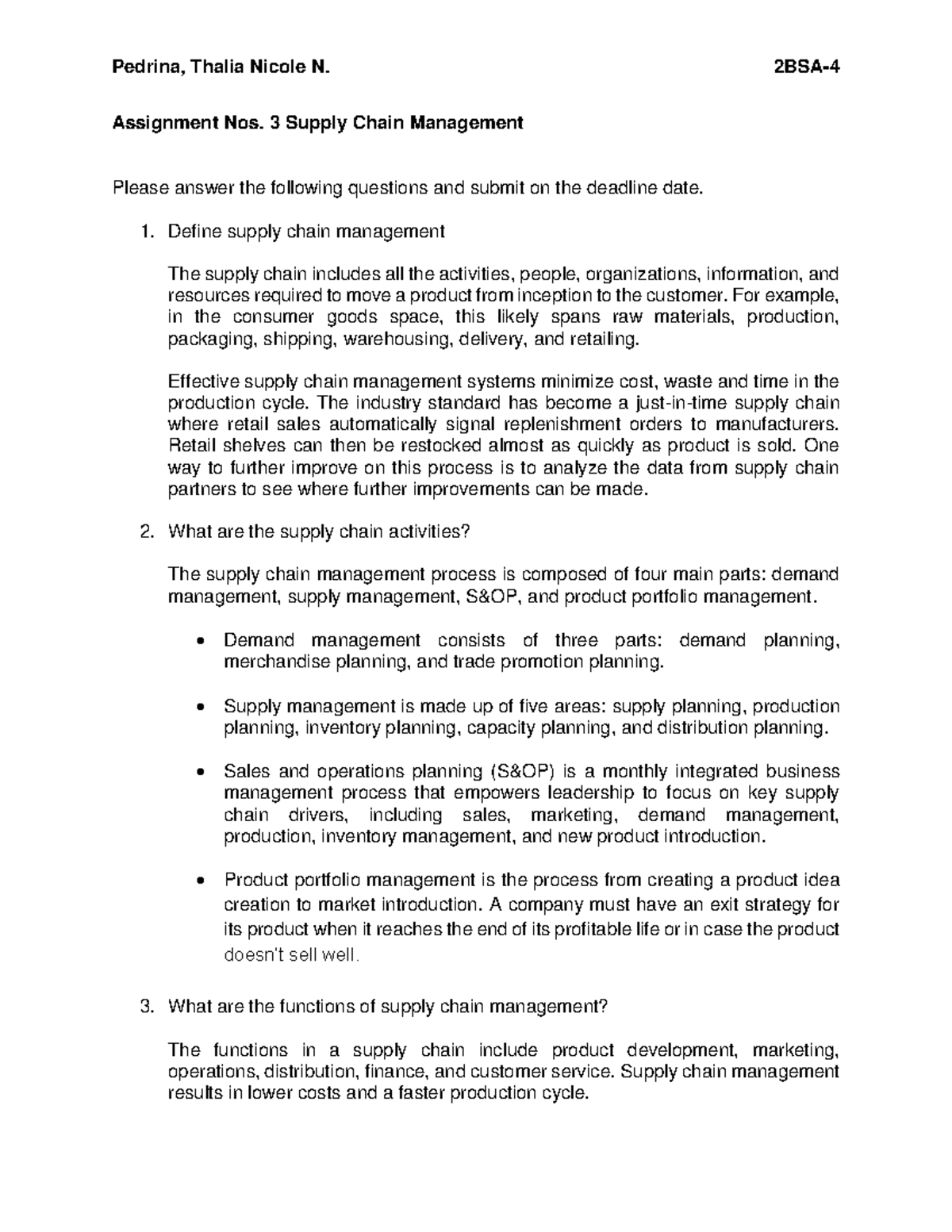Pedrina Assignment No.3 Supply Chain Management - Pedrina, Thalia ...