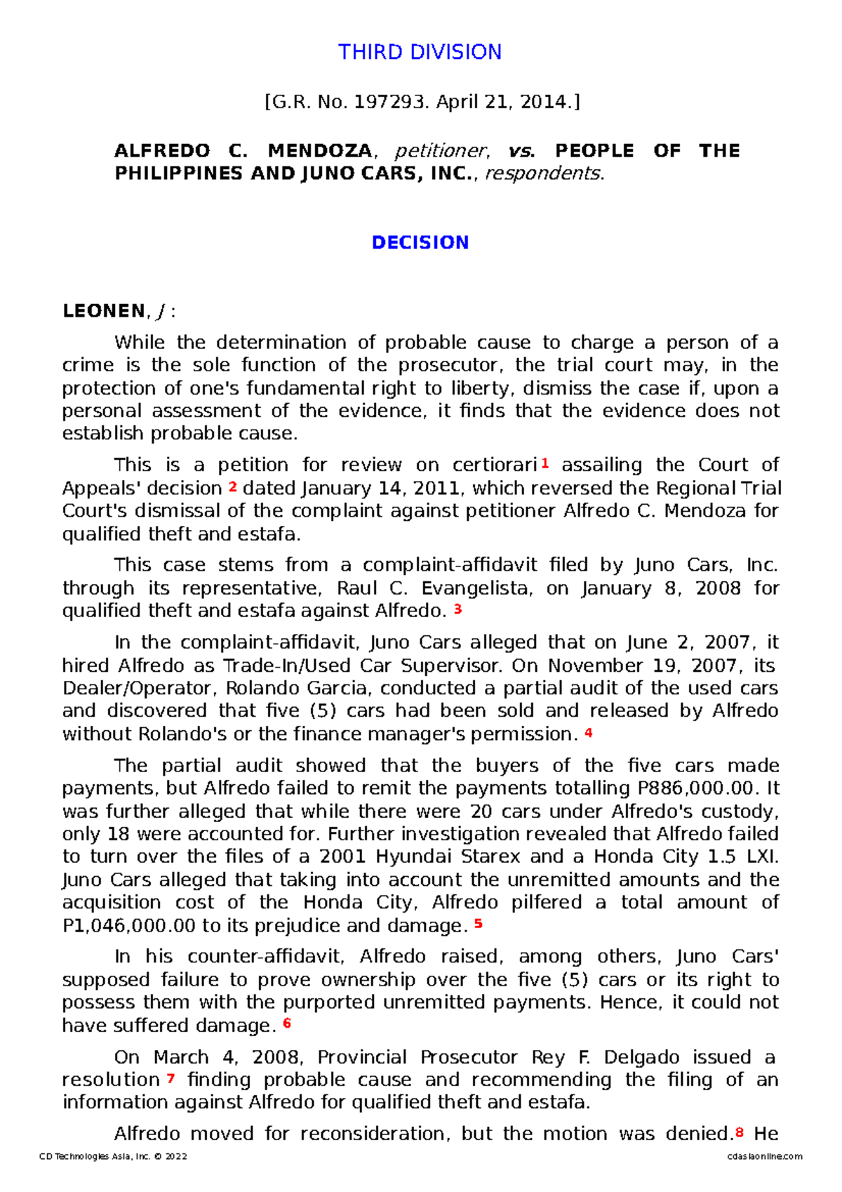 Mendoza V - Case Digest - THIRD DIVISION [G. No. 197293. April 21, 2014 ...