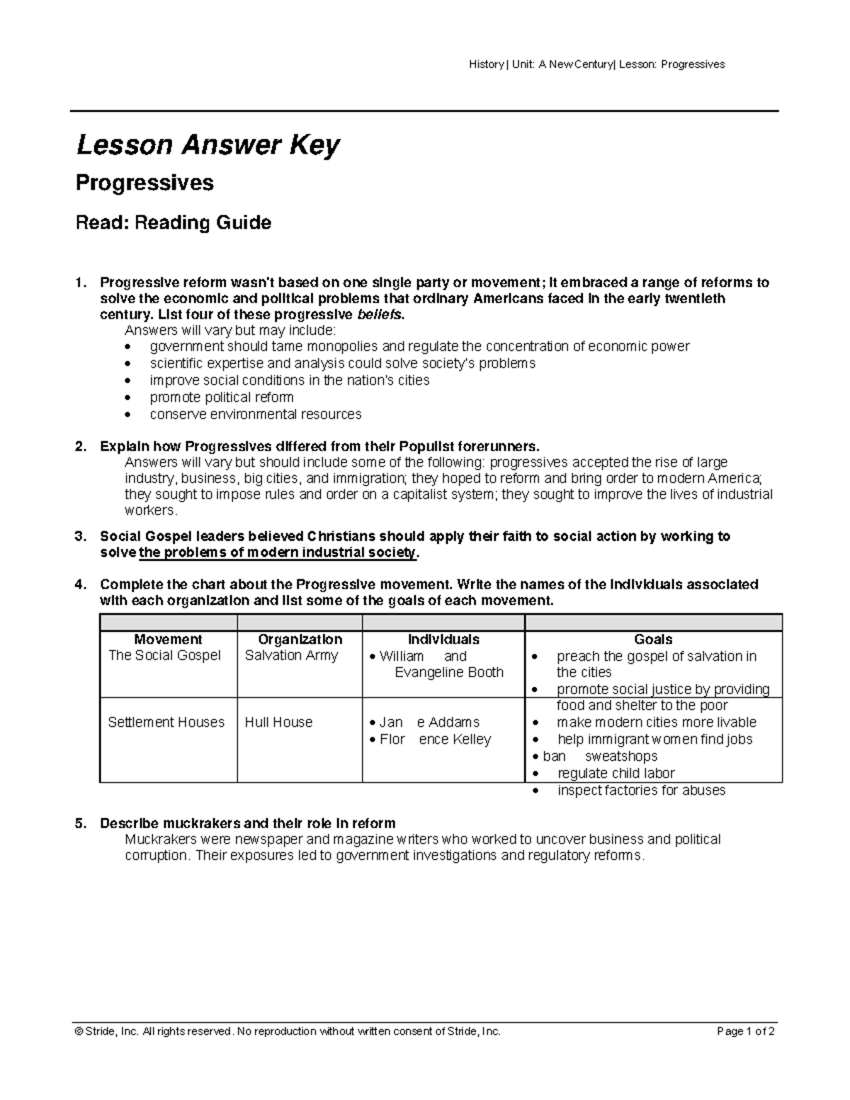 US History 12TH Grade Lesson KEY reading guides - History | Unit: A New ...