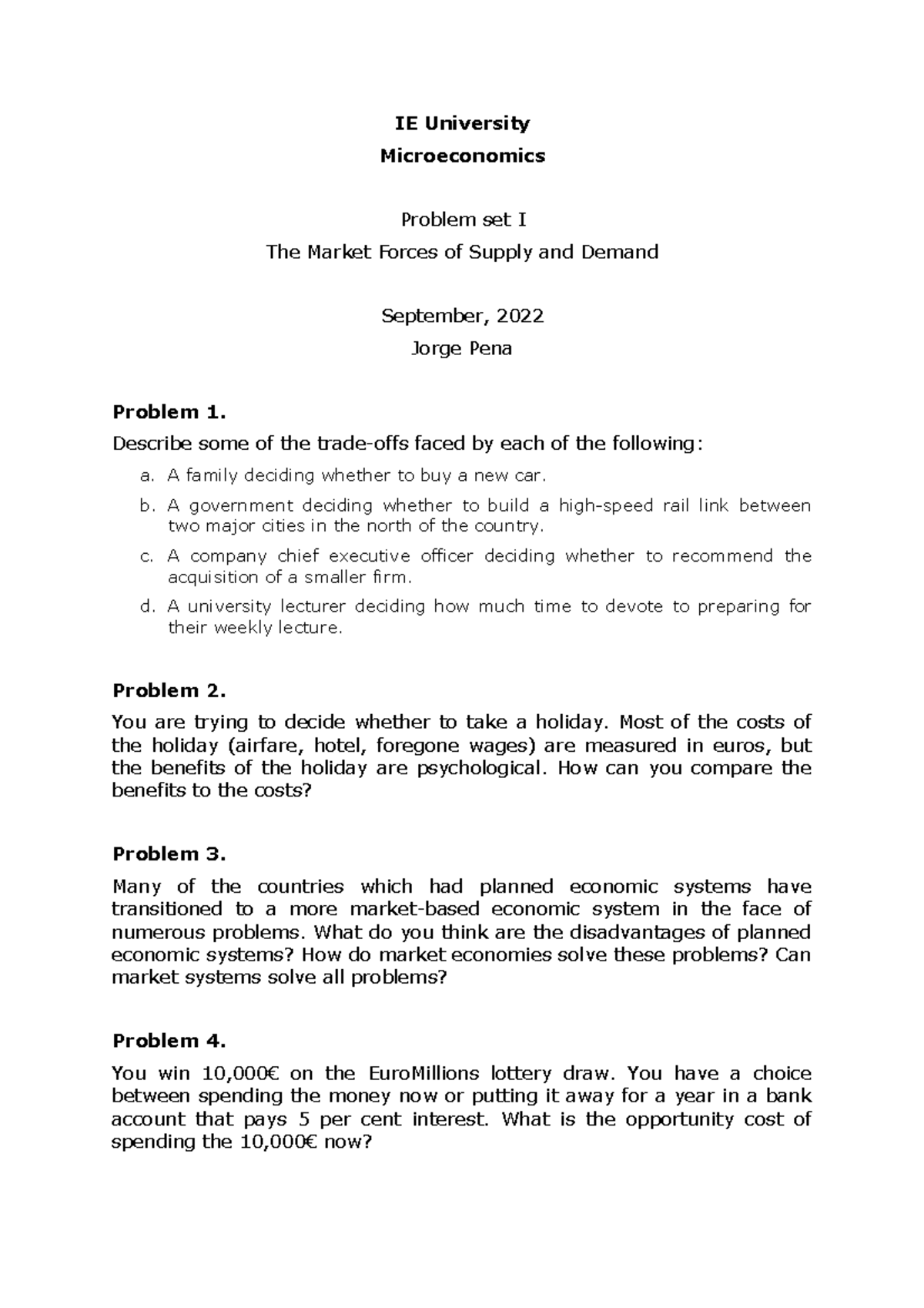 Problem Set I ( Final) - Notes to prepare for classes and exams. - IE ...