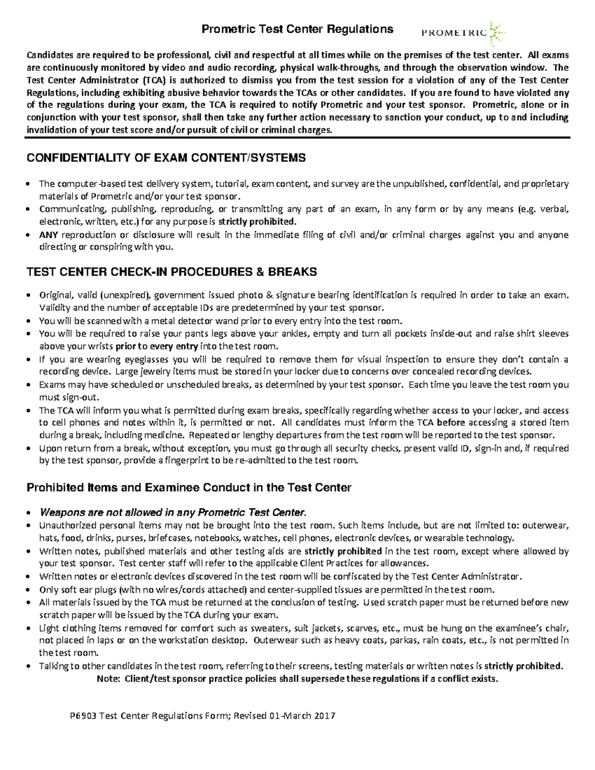Test Center Regulations - All exams are continuously monitored by video ...