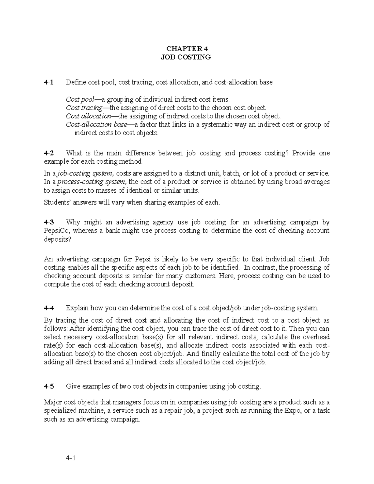 Chapter 4 solutions posted CHAPTER 4 JOB COSTING 41 Define cost pool