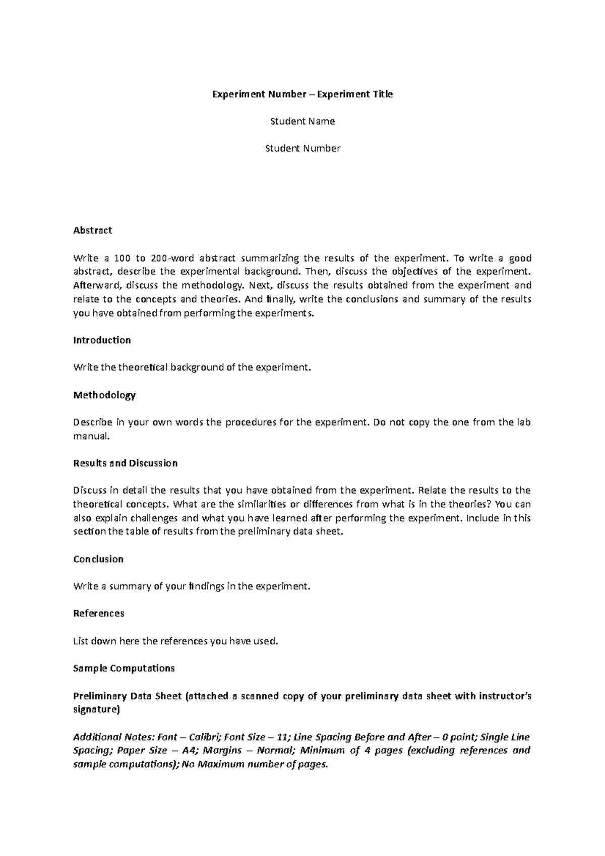 CH116L Laboratory Report Format - Experiment Number – Experiment Title ...