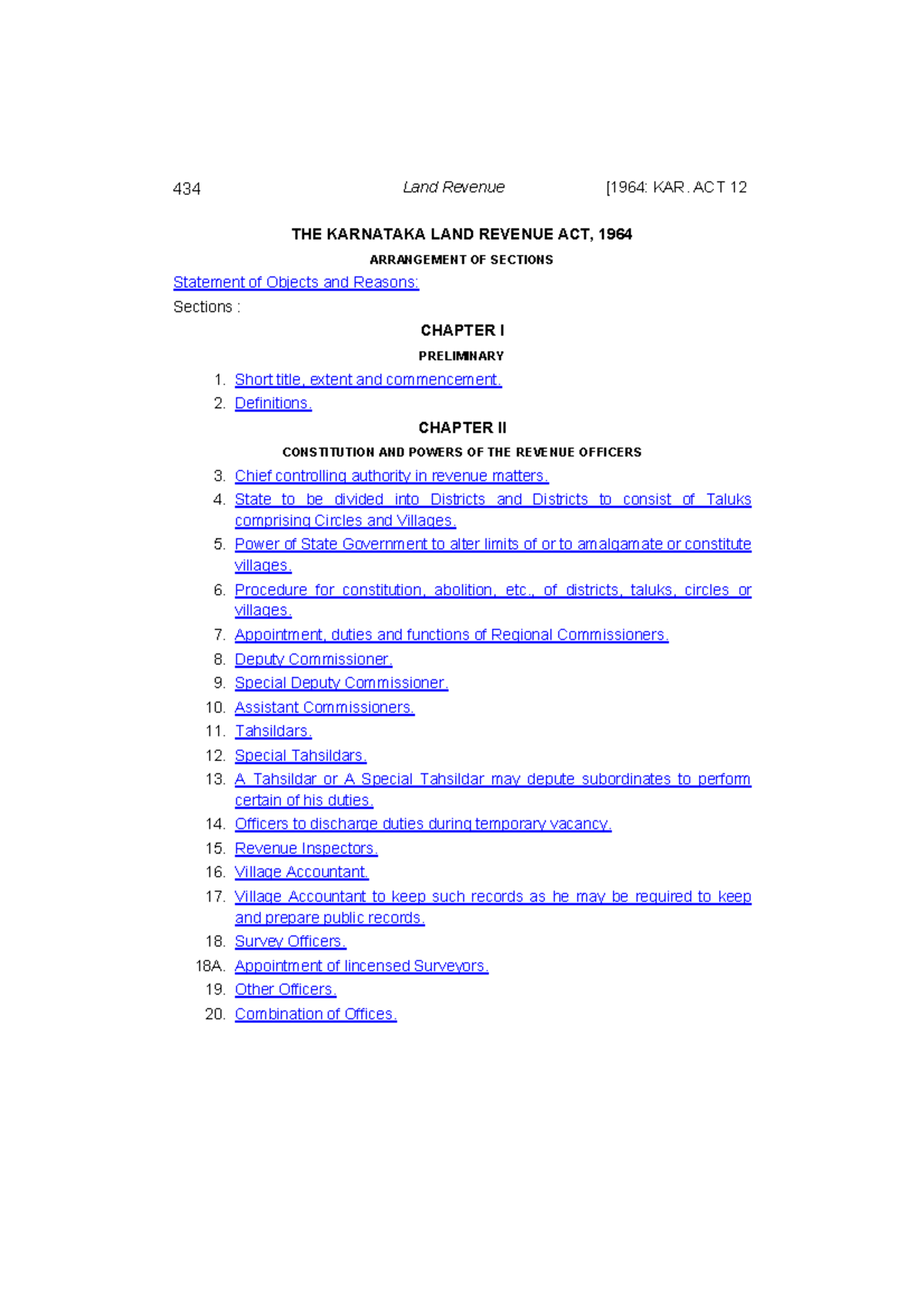 Karnataka land revenue act 1964 434 Land Revenue [1964 KAR. ACT 12