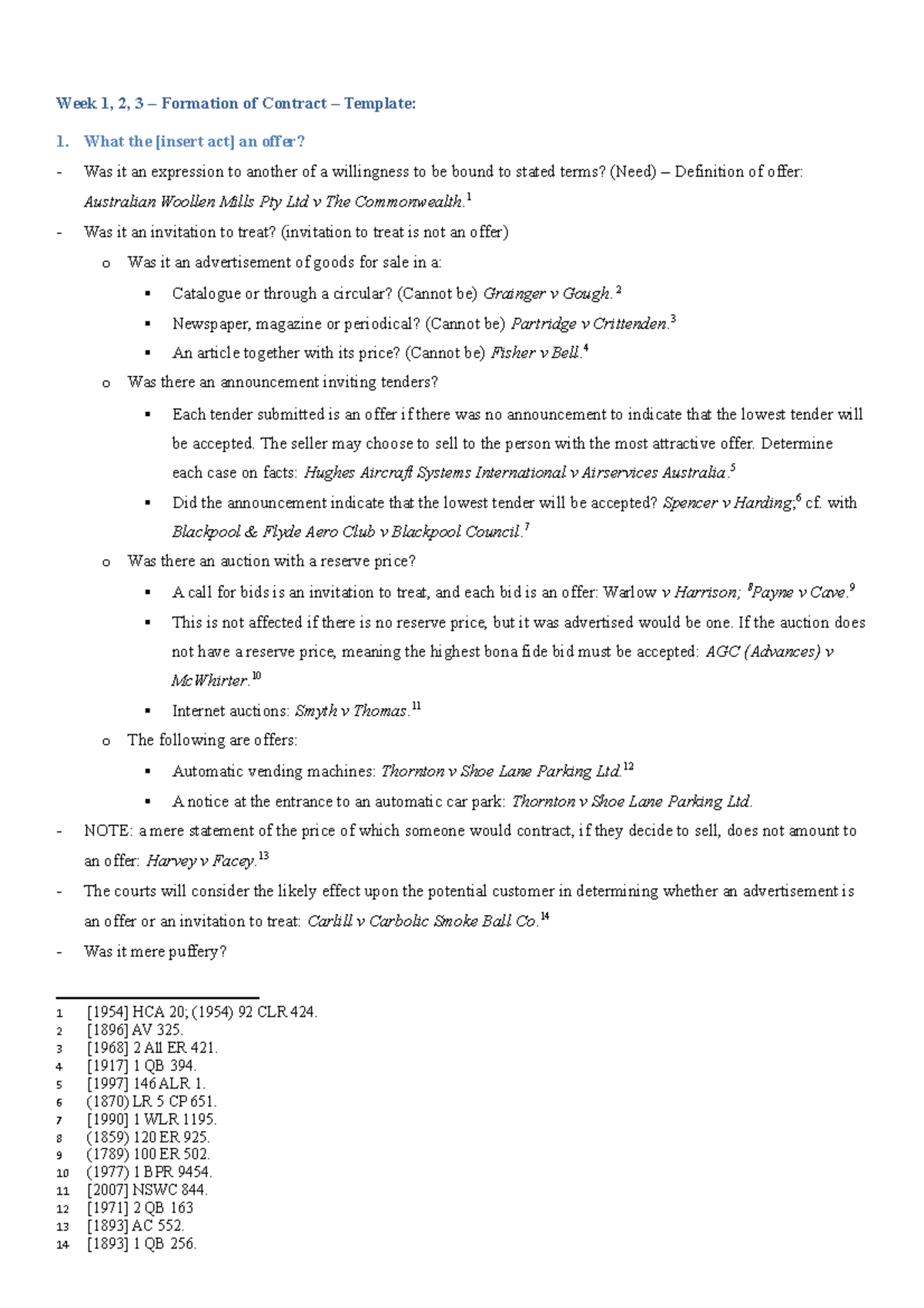Week-1-2-and-3- Contract Formation - Week 1, 2, 3 – Formation of ...