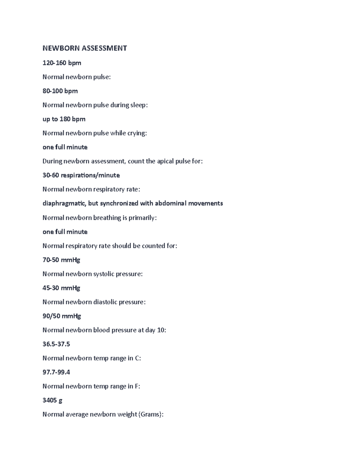 Newborn Assessment NEWBORN ASSESSMENT 120160 bpm Normal newborn