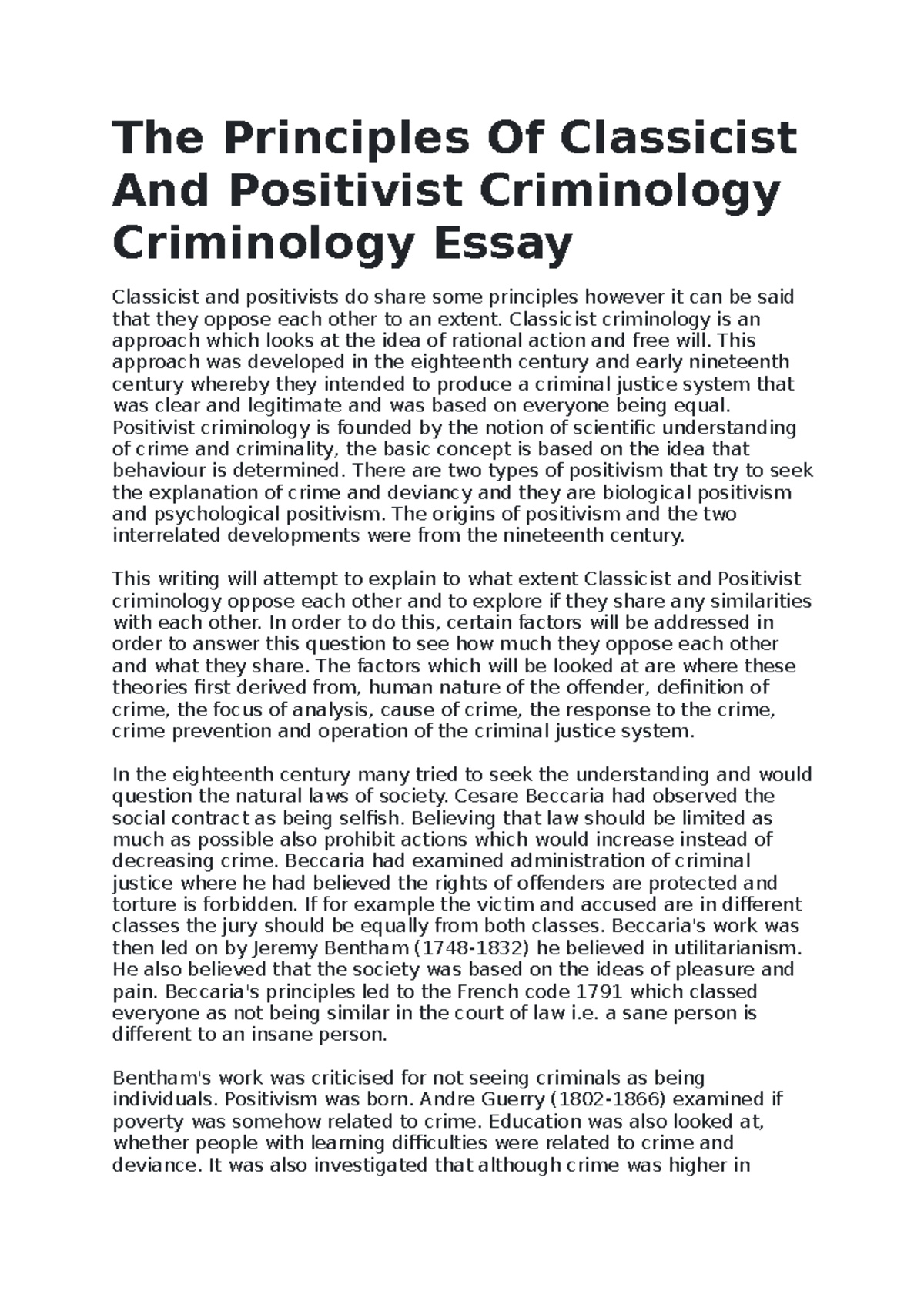 The Principles Of Classicist And Positivist Criminology Criminology 