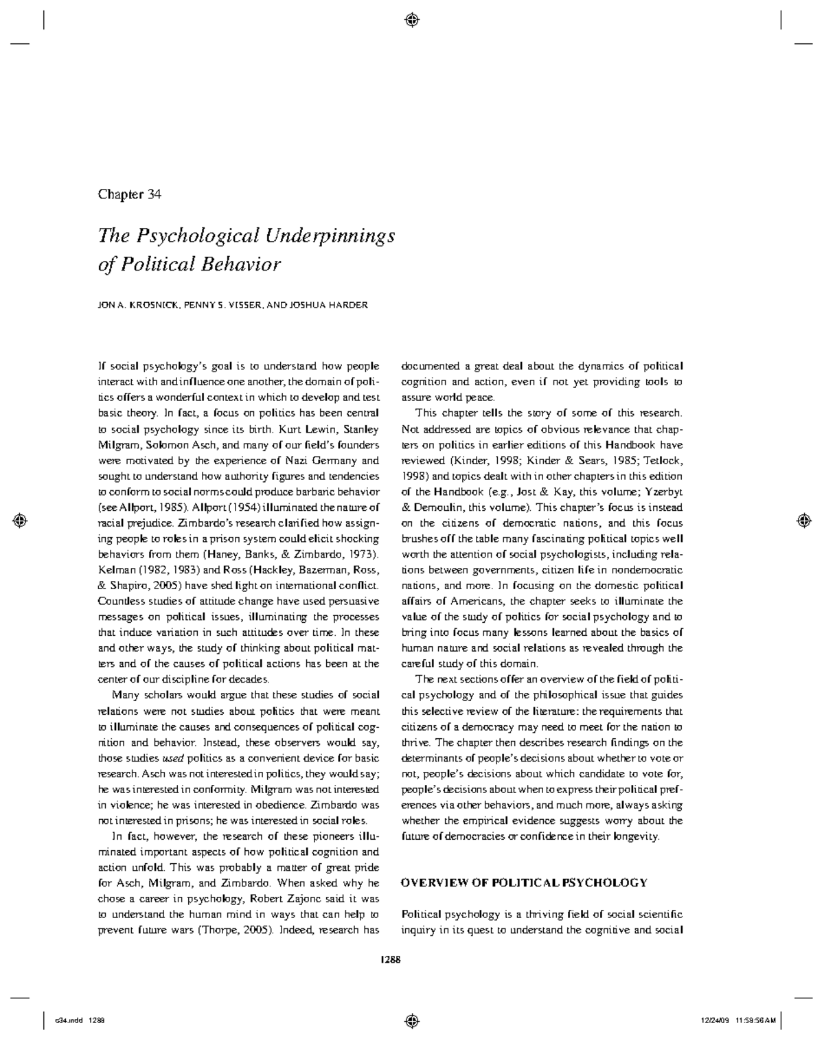 2009 Handbook of Social Psychology - 1288 Chapter 34 The Psychological ...
