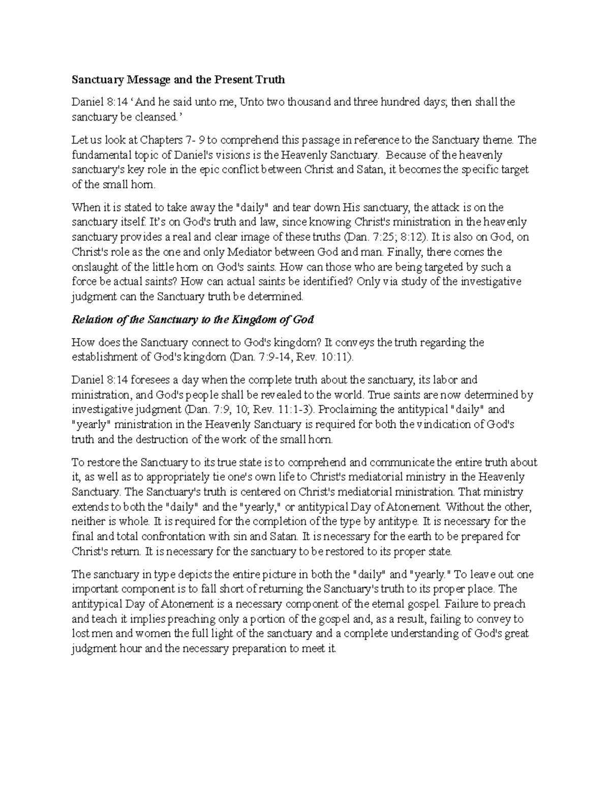 Sanctuary Message ’ Let us look at Chapters 7 9 to comprehend this