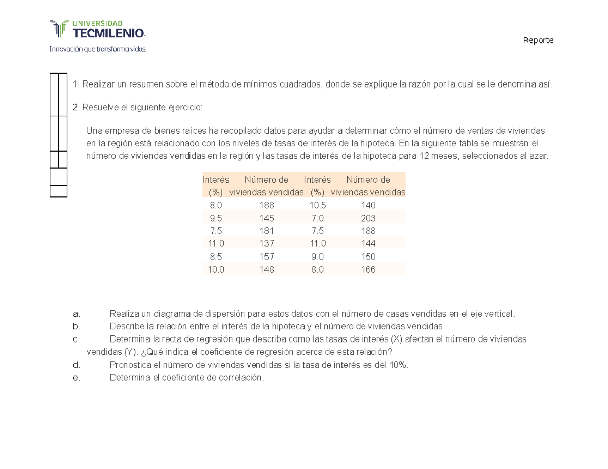 Ejercicio 9 EP - Nota: 3 Universidad TecMilenio Estadísticas y