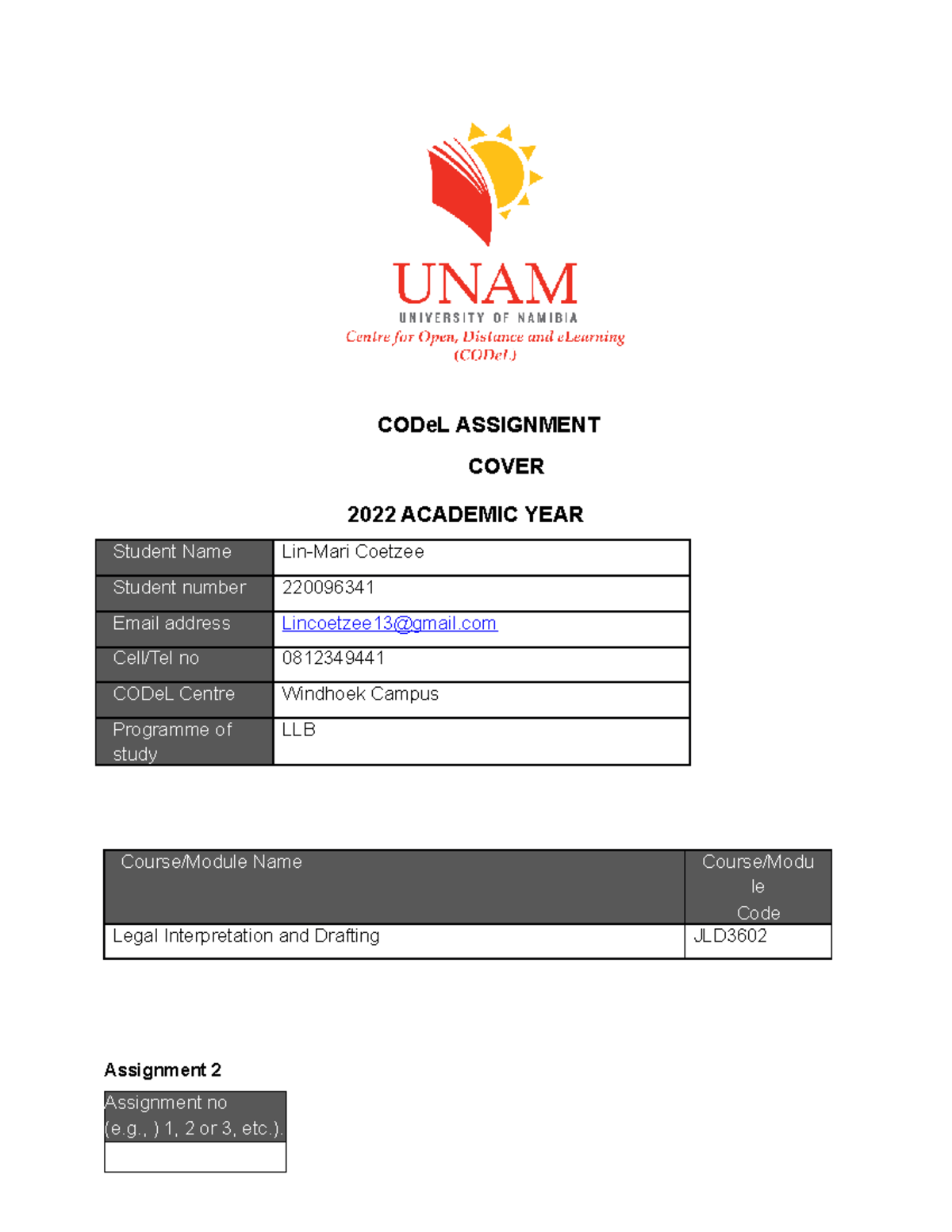 Legal interpeetation assignment 2 - CODeL ASSIGNMENT COVER 2022 ...