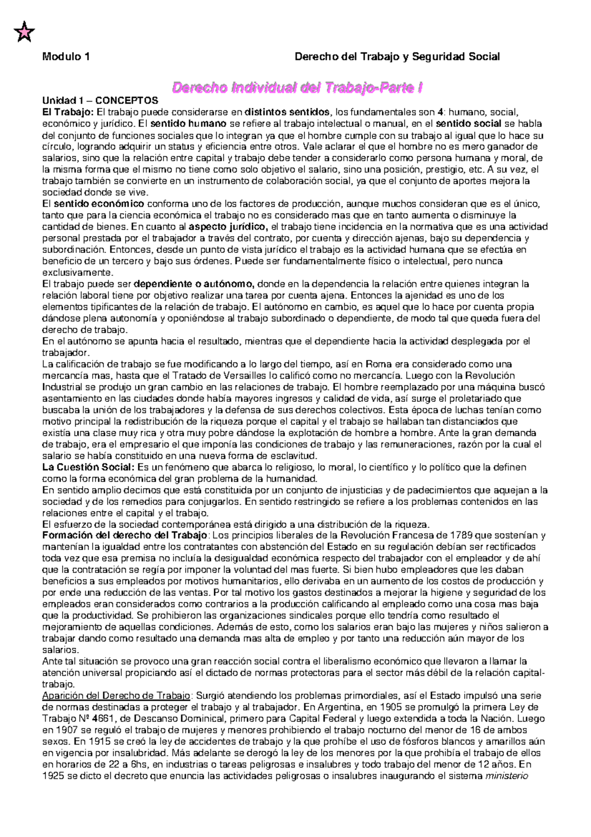 Derecho del Trabajo y la Seguridad Social- Resumen 1 - Modulo 1 Derecho ...