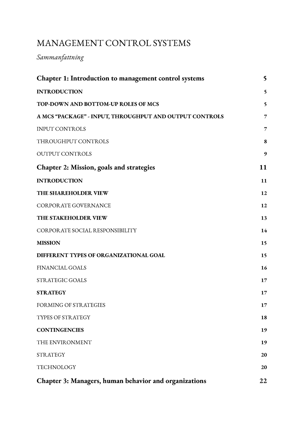 Management Control Systems Sammanfattning - MANAGEMENT CONTROL SYSTEMS ...