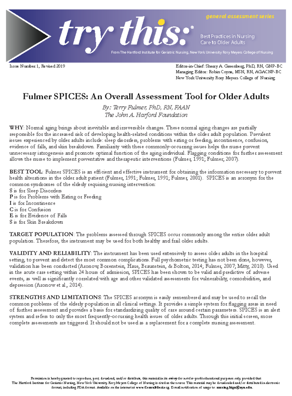 Spices Assessment 1 copy From The Hartford Institute for Geriatric
