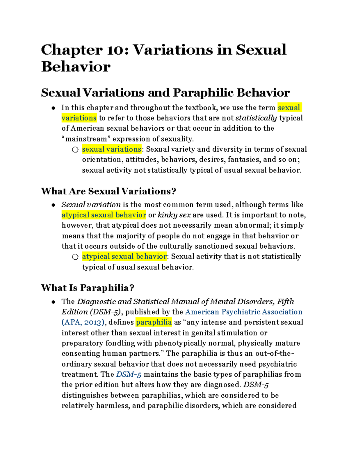 Human Sexuality Chapter 10 Notes Chapter 10 Variations In Sexual Behavior Sexual Variations 0806