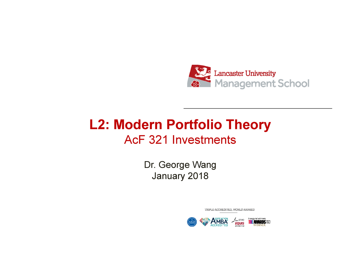 L2 Modern Portfolio Theory 2018 - L2: Modern Portfolio Theory AcF 321 ...