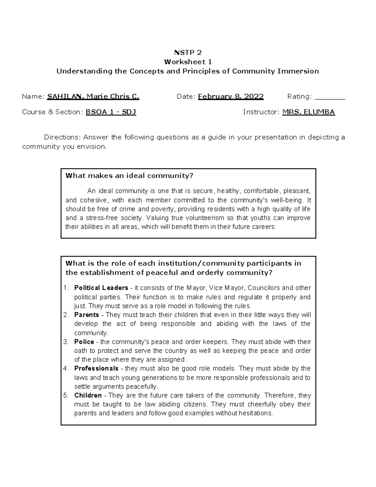 Sahilan Worksheet 1 - NSTP 2 Worksheet 1 Understanding the Concepts and ...