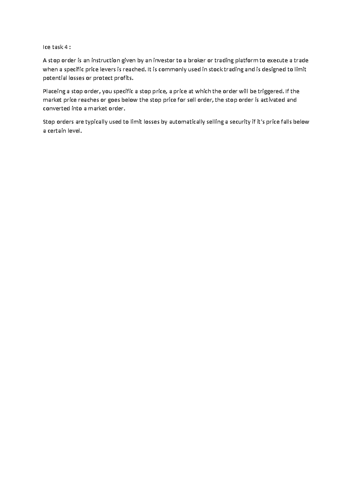 Ice task 4 payments - ice task - Ice task 4 : A stop order is an ...