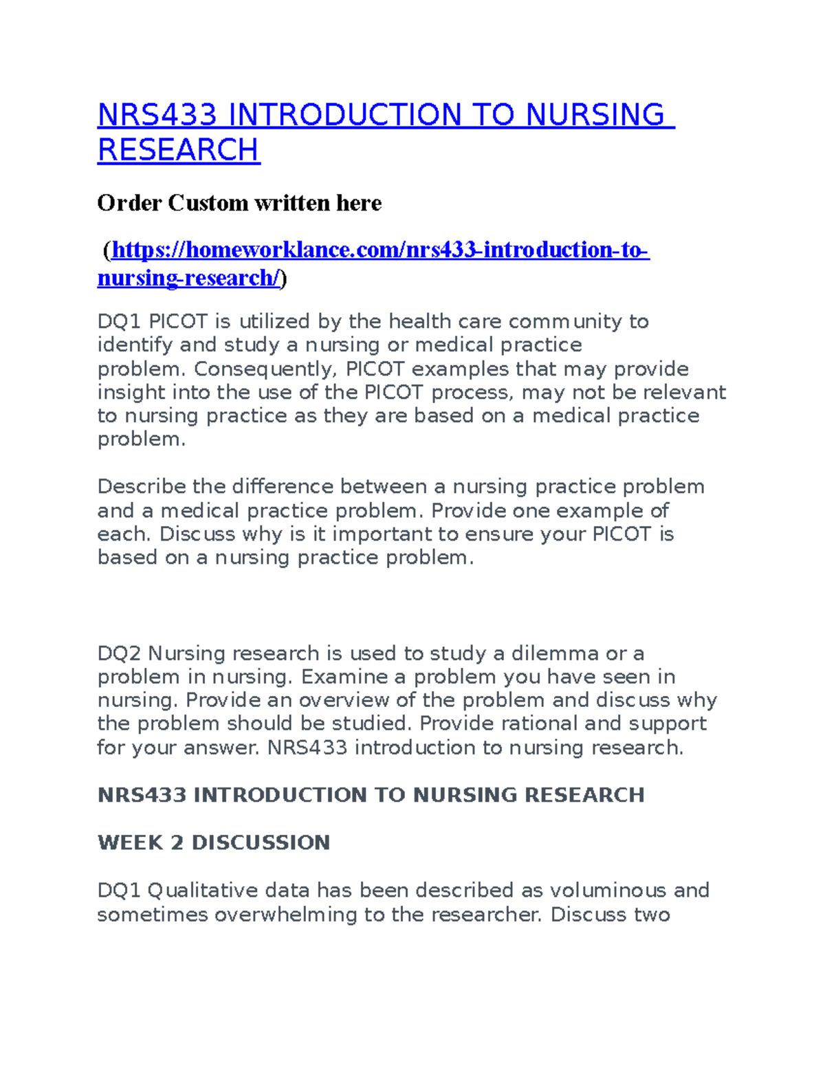 Nrs433 Introduction To Nursing Research - Nrs433 Introduction To 