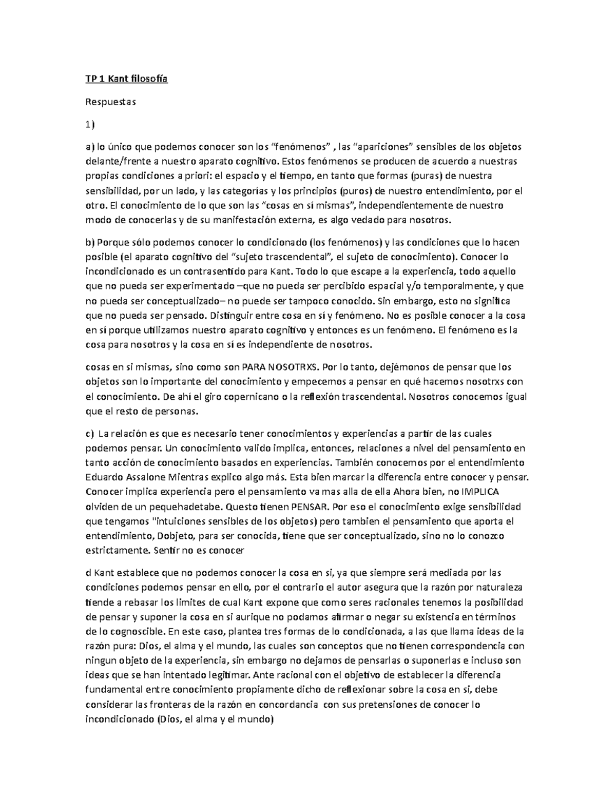 TP 1 Y 2 Filosofía Kant - TP TERMINADO - TP 1 Kant Filosofía Respuestas ...