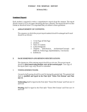 Sample Seminar Report - FORMAT FOR SEMINAR REPORT B (CSE ) Seminar ...