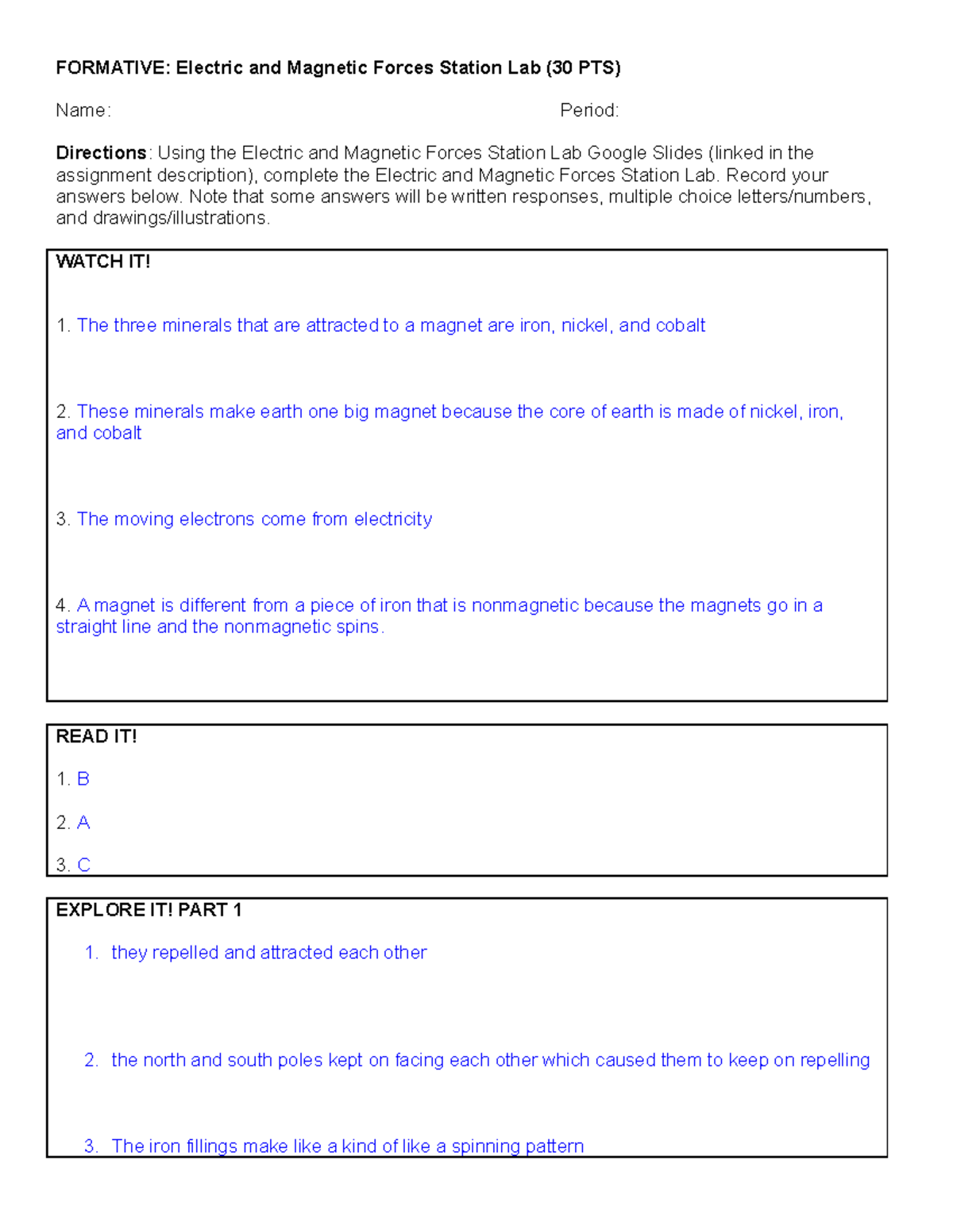 Electric and Forces Kesler Lab FORMATIVE Electric and