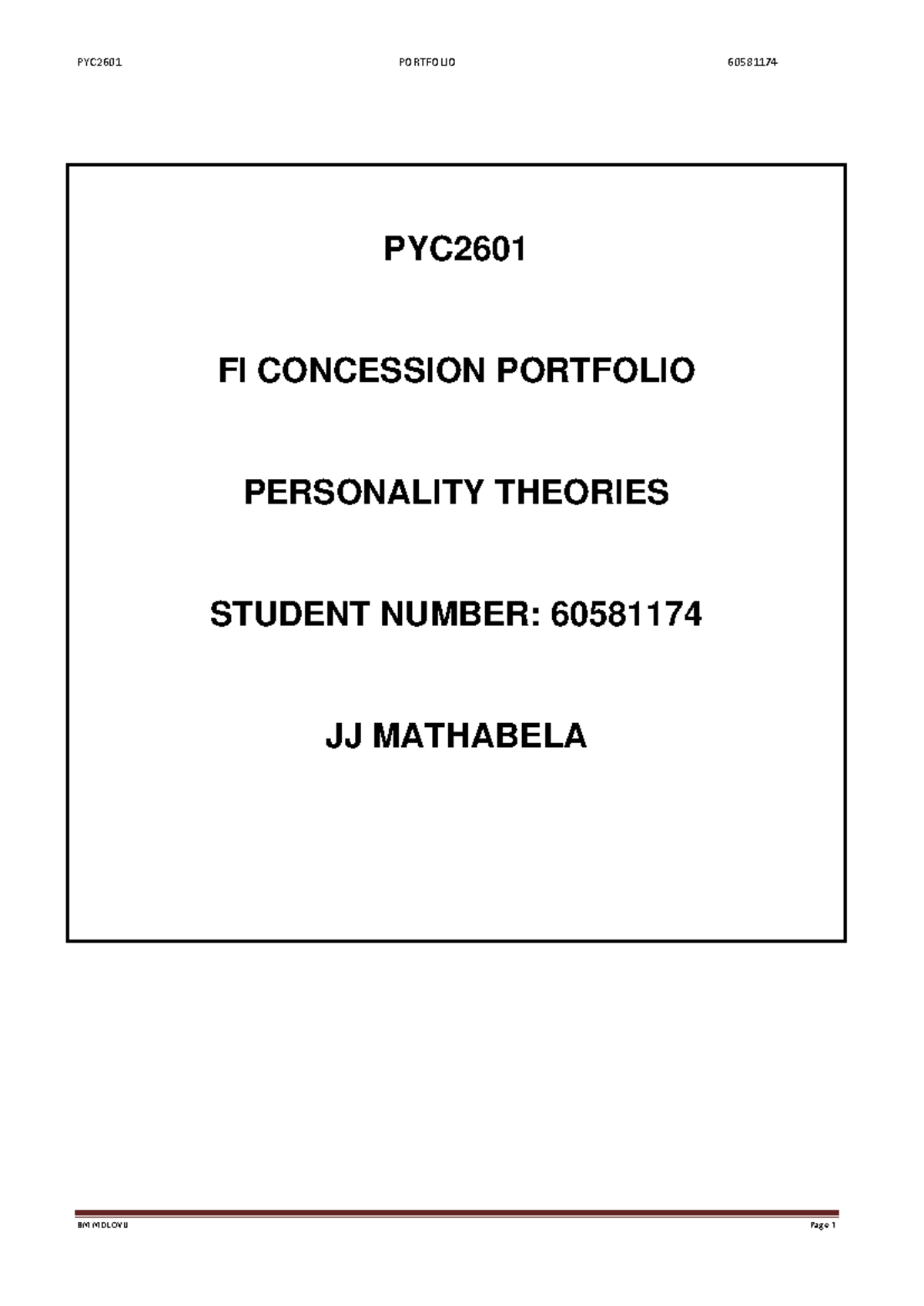JJ Assignments PYC - PYC FI CONCESSION PORTFOLIO PERSONALITY THEORIES ...