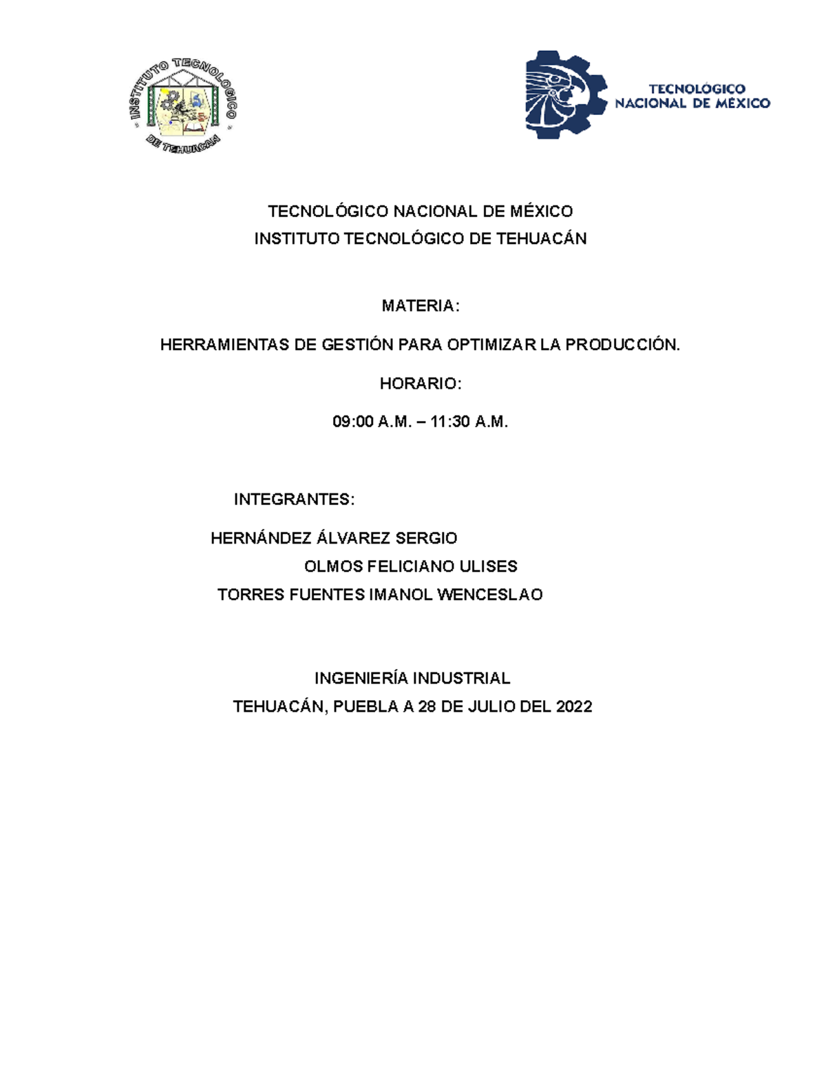 Proyecto - Herramientas - TECNOLÓGICO NACIONAL DE MÉXICO INSTITUTO