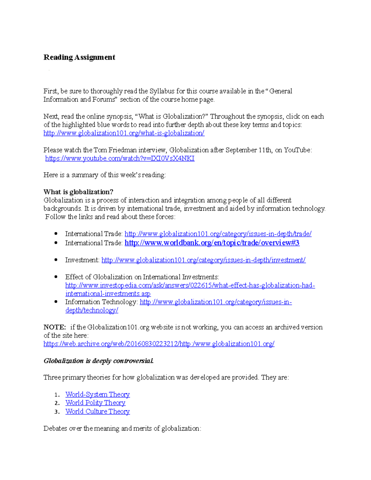 Globalization Pols 1503 Reading Assignment First Be Sure To Thoroughly Read The Syllabus For Globalization Pols 1503 Reading Assignment First Be Sure To Thoroughly Read The Syllabus For