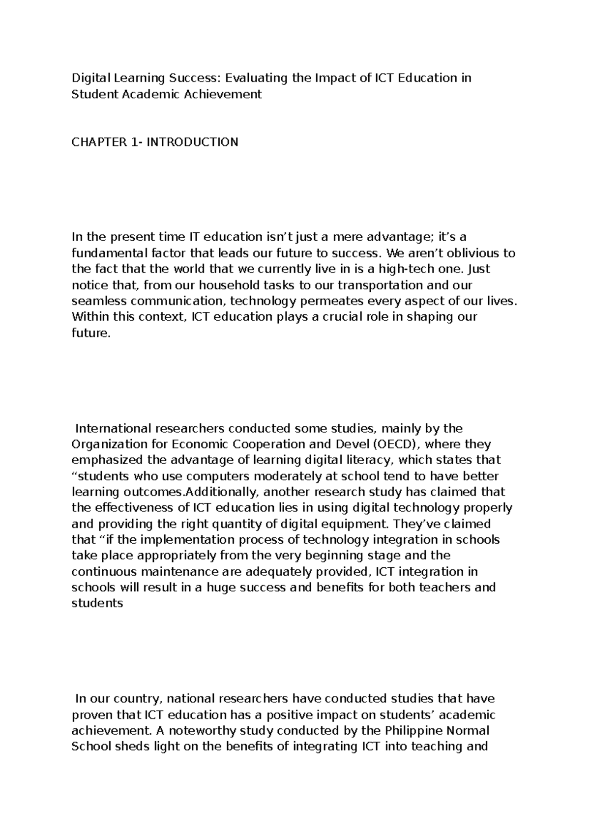 Chap 1 Research - Digital Learning Success: Evaluating the Impact of ...