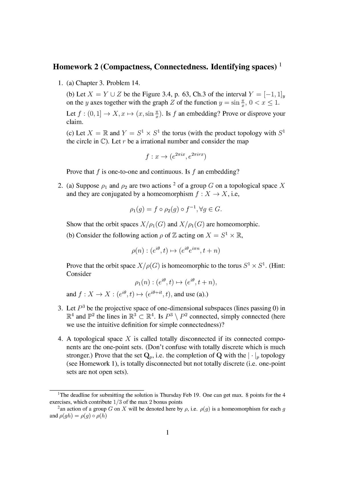 Homework 2 Compactness Connectedness Identifying Spaces Topology Studocu