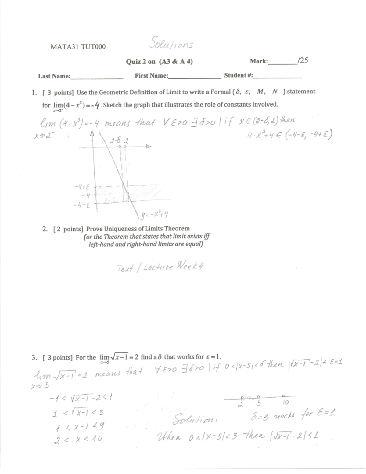 MATA31 - quiz 3 - MATA31 - • 。 - Studocu