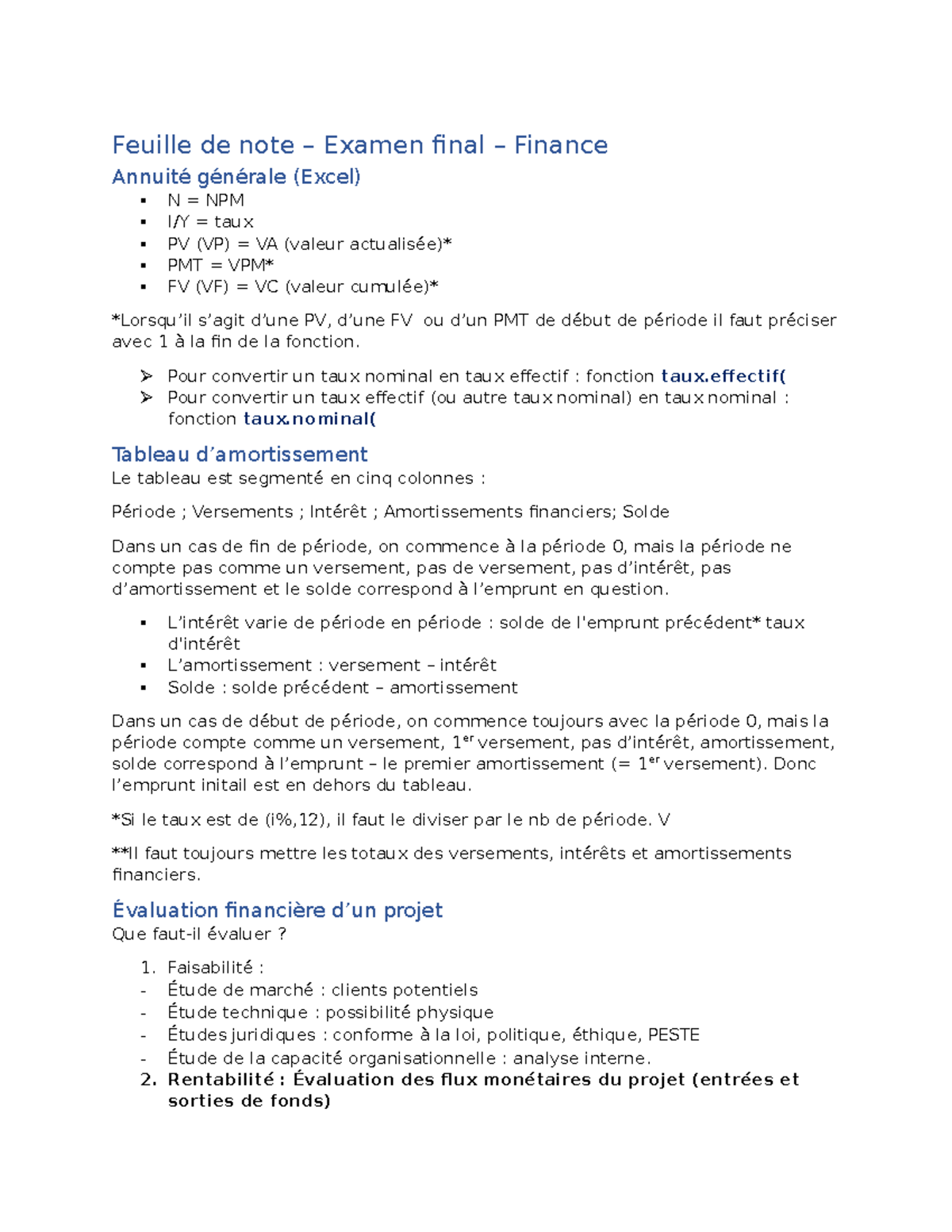 Révision - notes calculatrice texas finance - Feuille de note – Examen ...