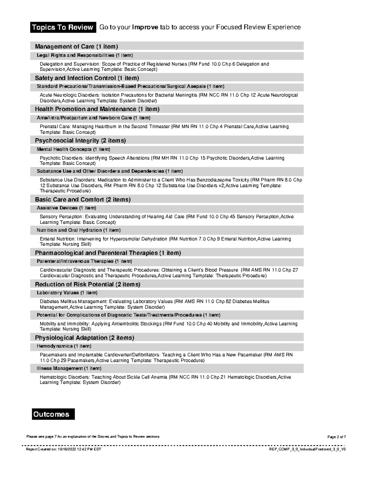 Report ATI results Topics To Review Go to your Improve tab to