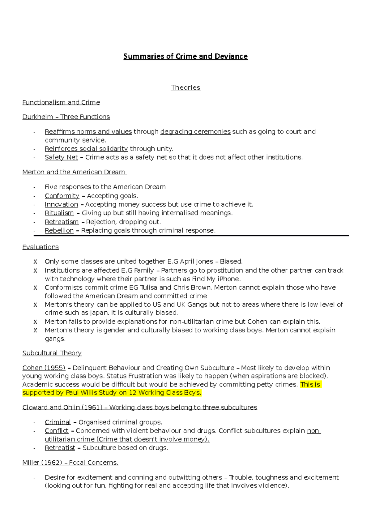 Summaries of Crime and Deviance - Summaries of Crime and Deviance ...