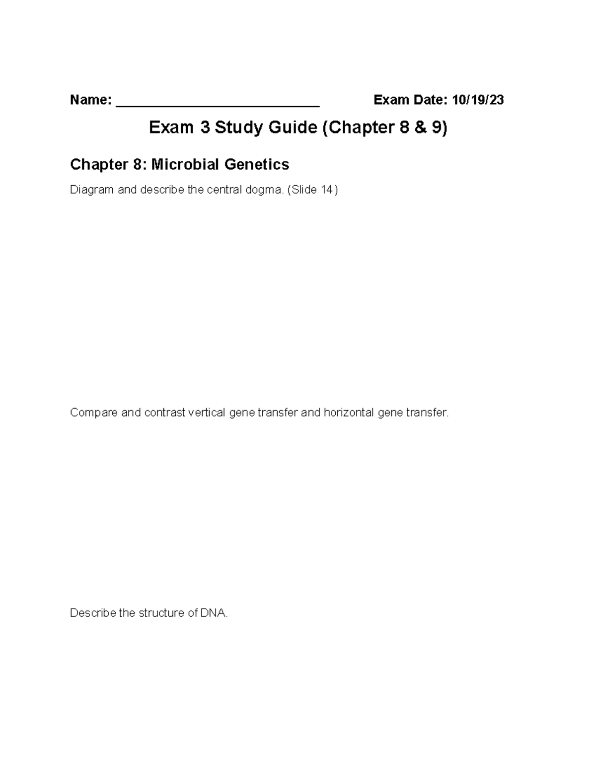 3. Exam 3 Study Guide - Name: ___________________________ Exam Date: 10 ...