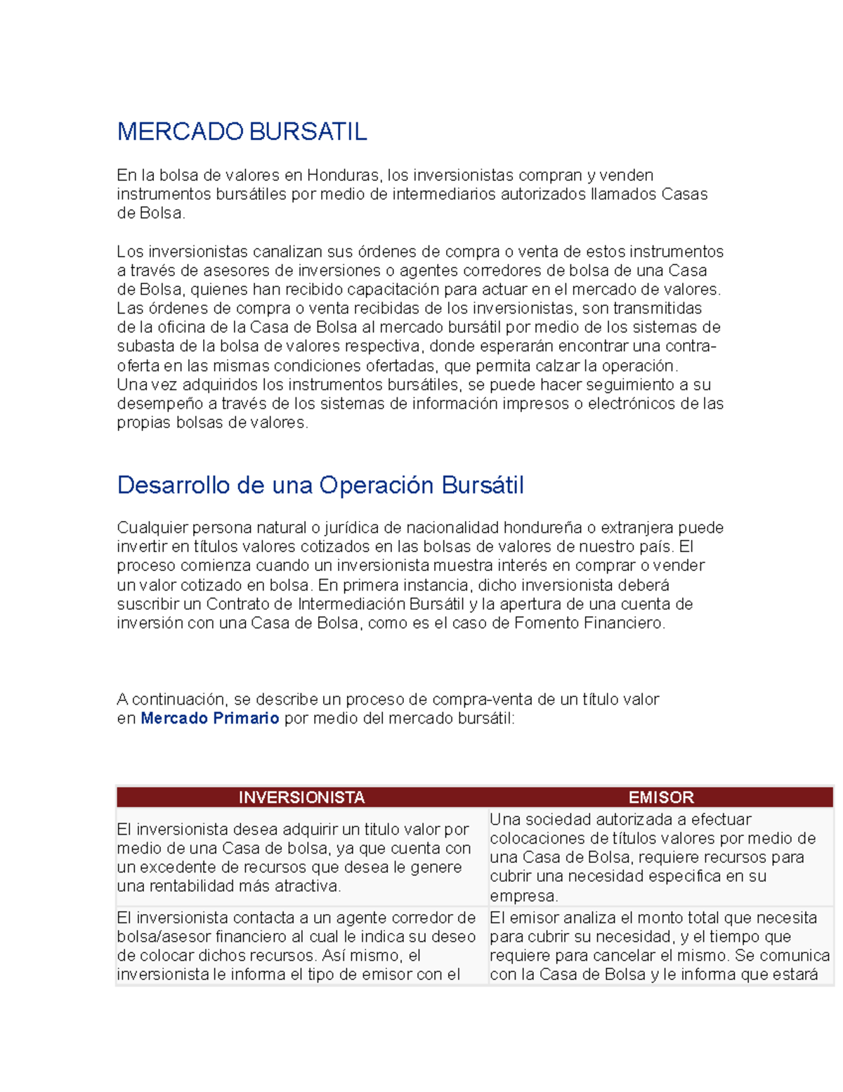 Mercado Bursatil - MERCADO BURSATIL En la bolsa de valores en Honduras ...
