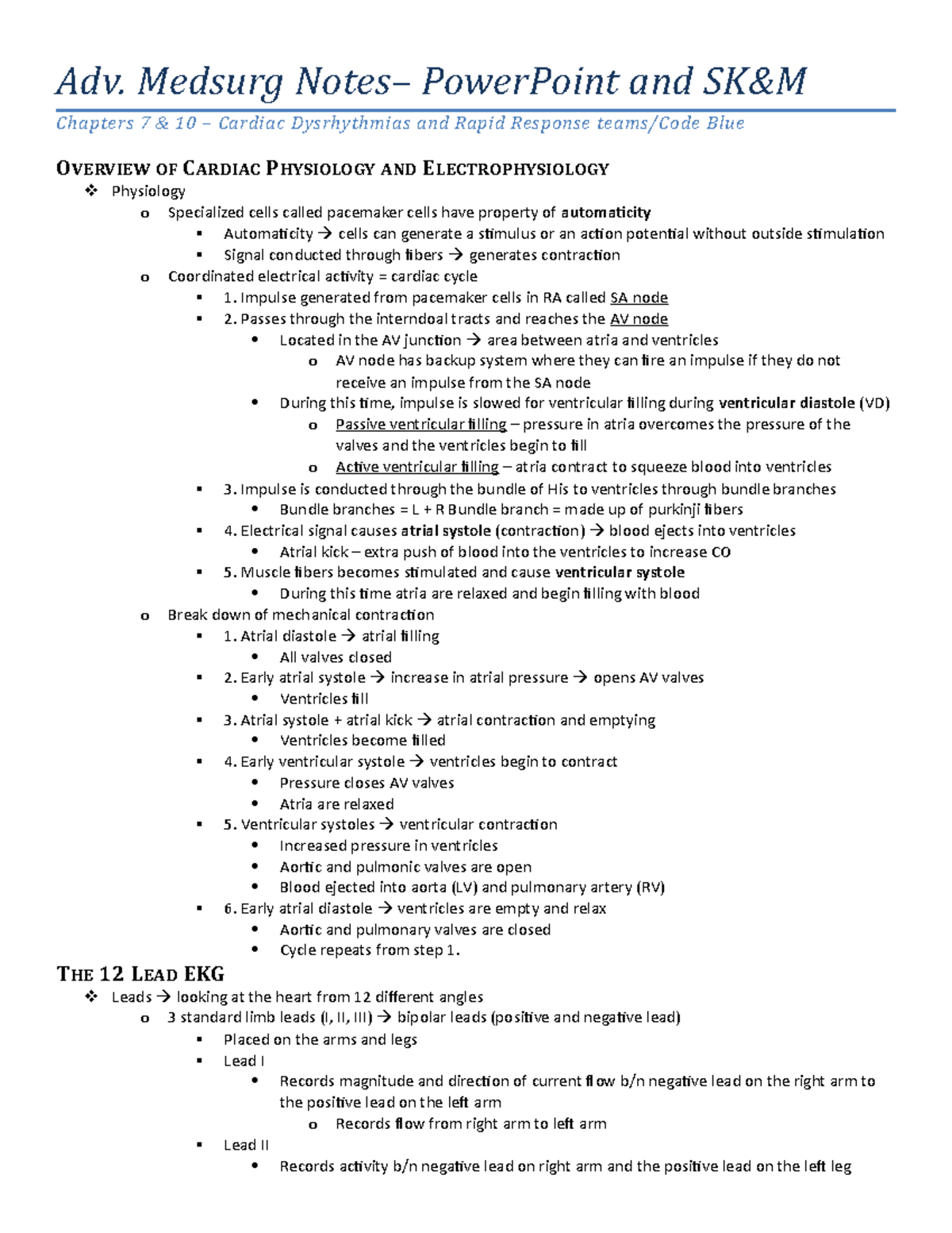 Adv Medsurg Notes - SKM dysrhthmias and critical situations - Adv ...