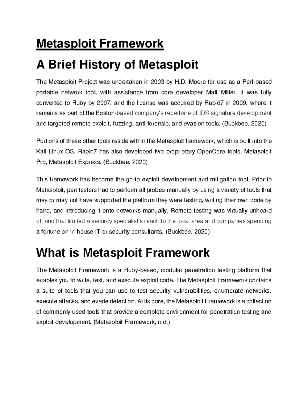 Final Project Report - Metasploit Framework A Brief History of ...