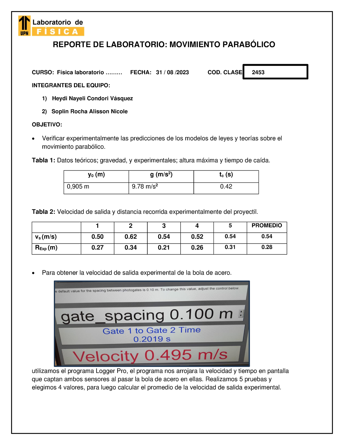 Reporte Lab Fisi1 S03 Mp Reporte De Laboratorio Movimiento