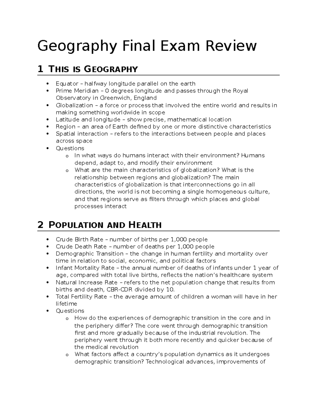 Final Exam Review Guide Geography Final Exam Review 1 THIS IS