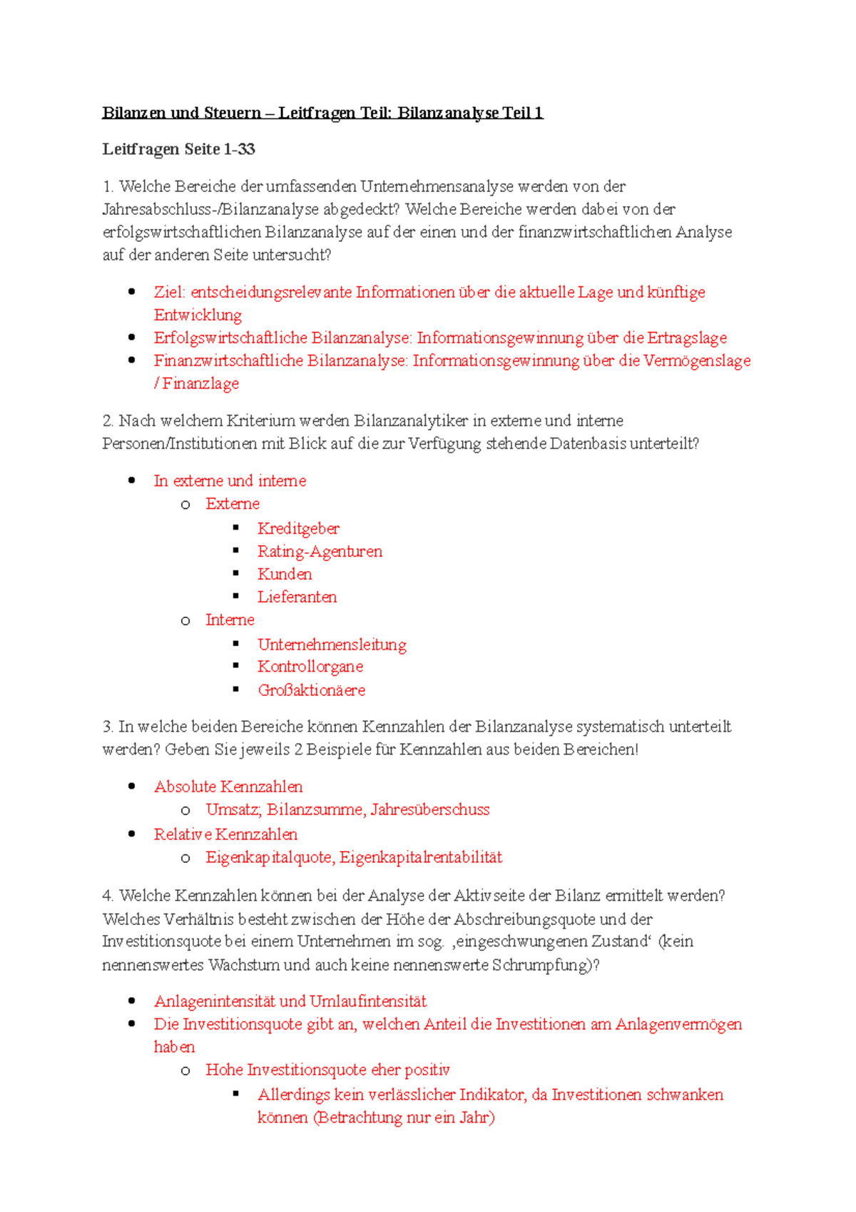 Bilanzen Und Steuern Leitfragen Bilanzanalyse Teil 1 - Bilanzen Und ...