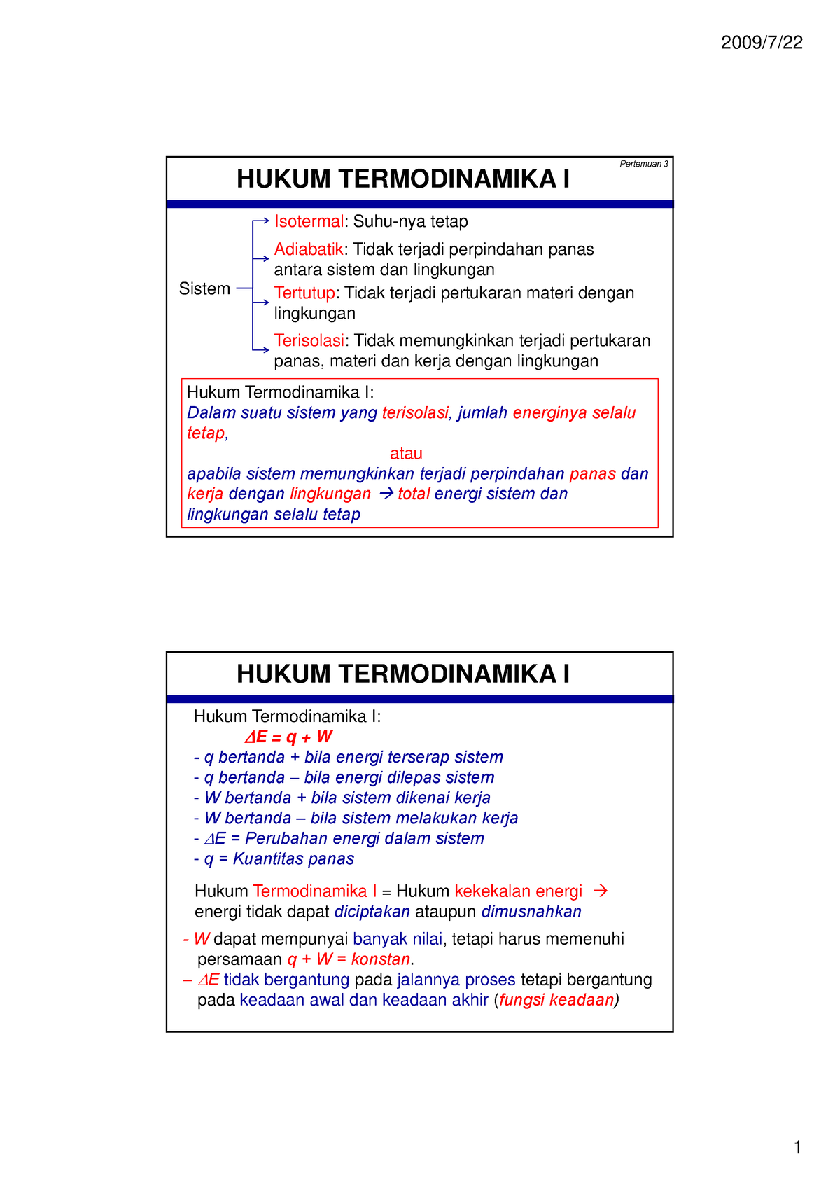 Termodinamika - Soal Latihan - HUKUM TERMODINAMIKA I Si T Isotermal ...