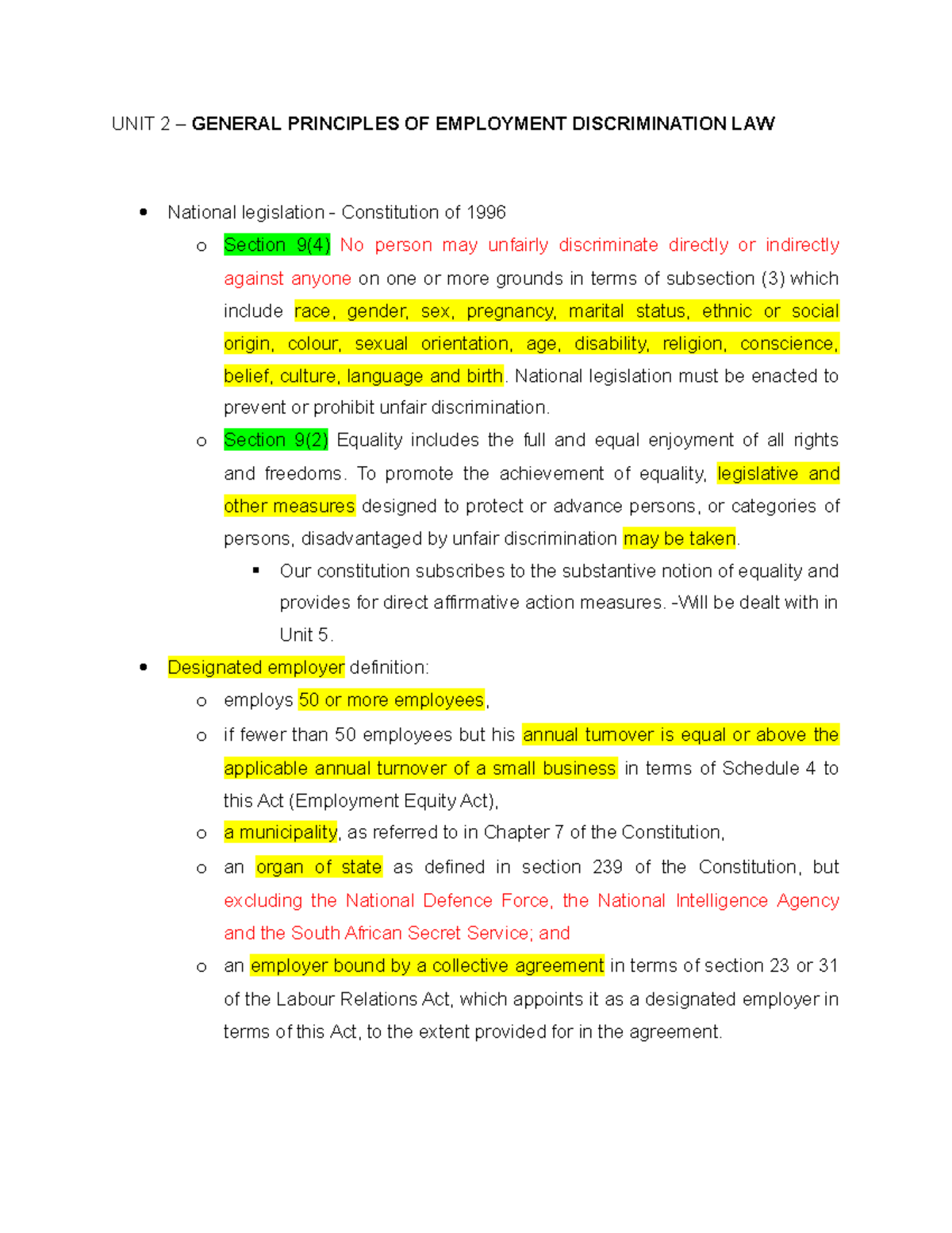 MY UNIT 2 Notes - GENERAL PRINCIPLES OF EMPLOYMENT DISCRIMINATION LAW ...