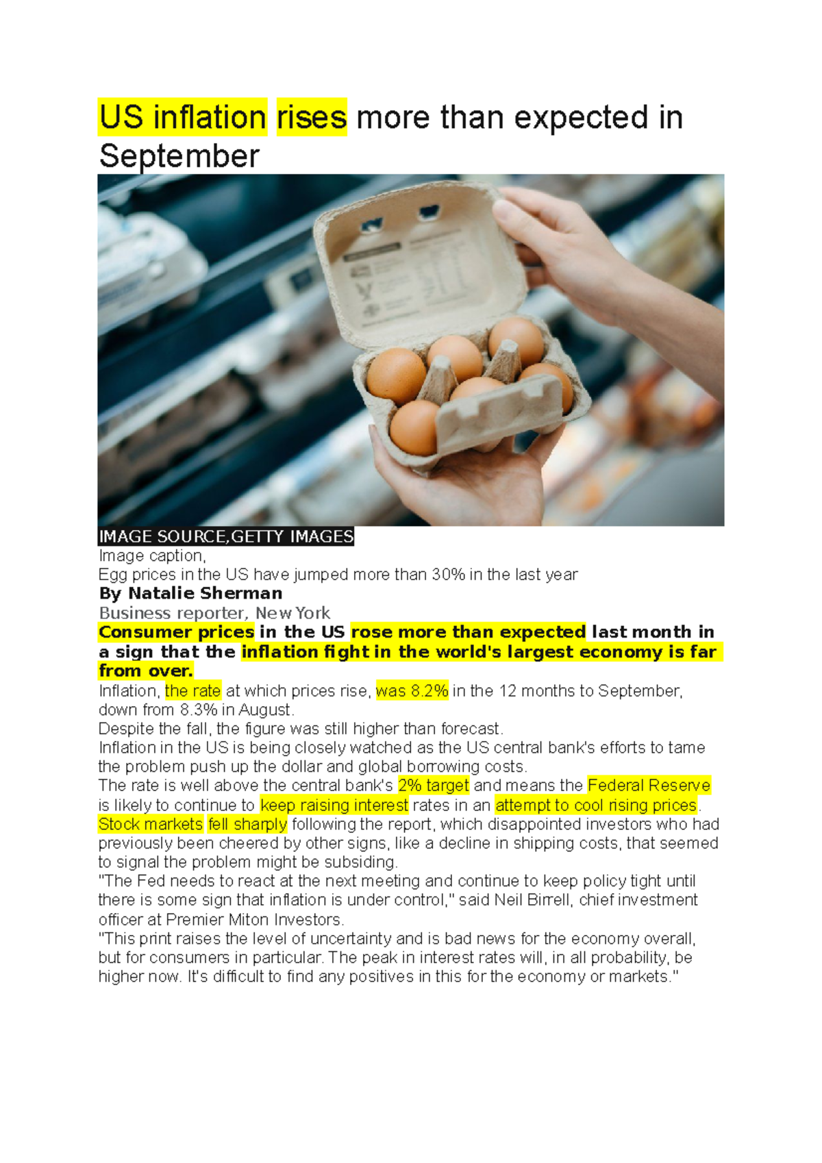 US inflation rises more than expected in September - US inflation rises ...